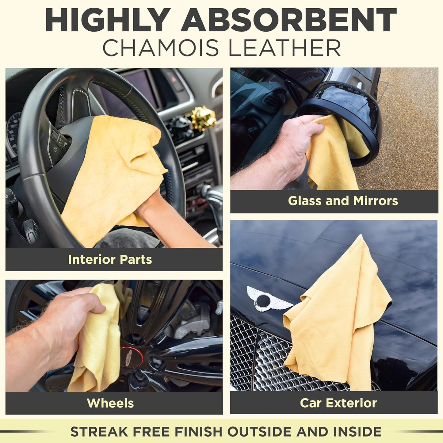 CarMax® English Premium Grade Natural Chamois Leather - Large - Perfect for drying off the whole car, glass, mirrors, inside and out, super soft and highly absorbent, Made in the UK