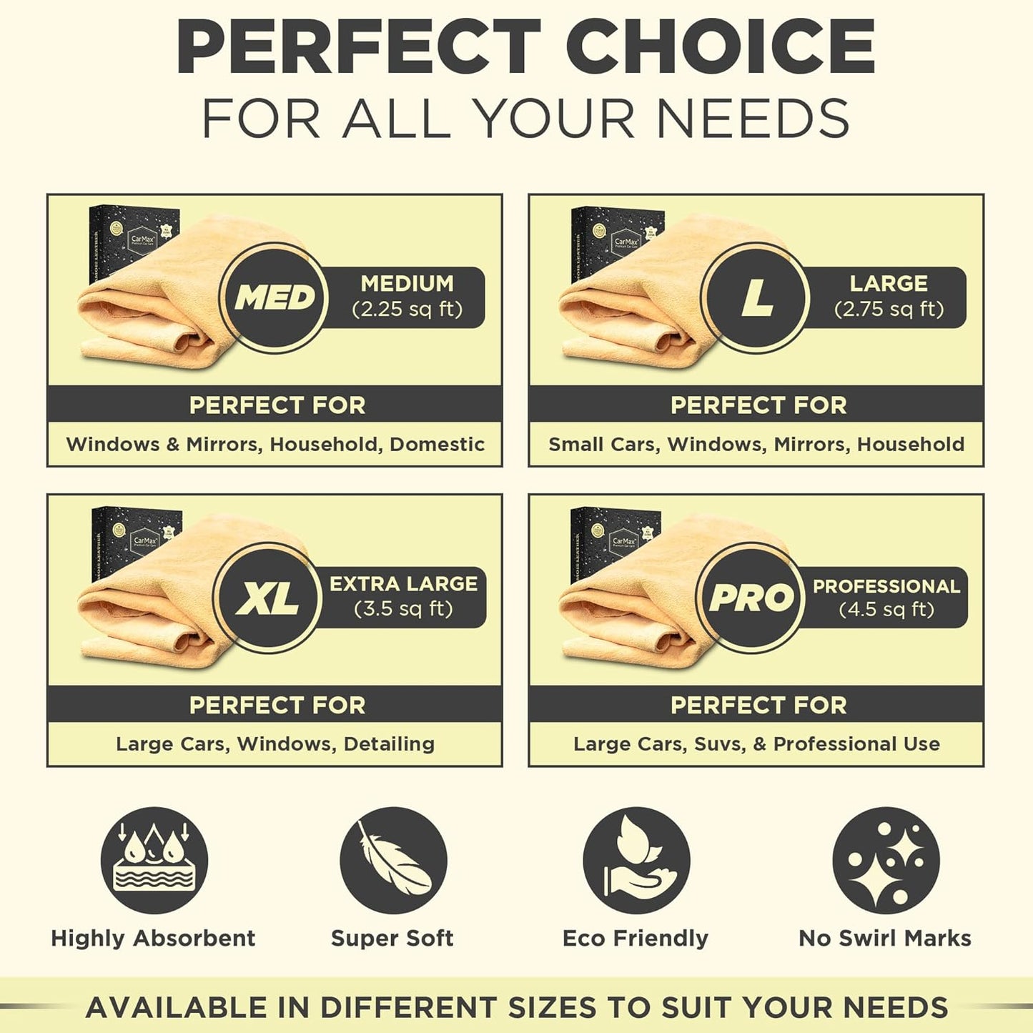 CarMax® English Premium Grade Natural Chamois Leather - Large - Perfect for drying off the whole car, glass, mirrors, inside and out, super soft and highly absorbent, Made in the UK