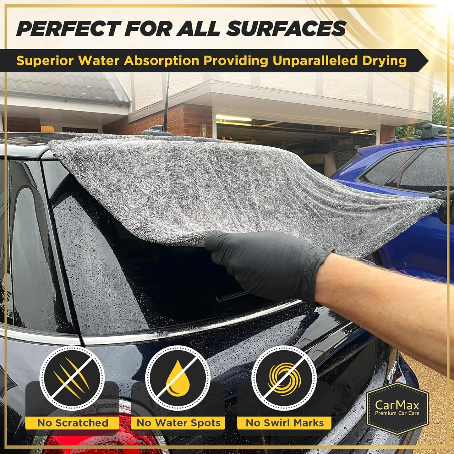 CarMax® - Original Twisted Loop Car Drying Towel - Double-Sided XXL - 90cm x 60cm 1400gsm Microfibre Towel for fast streak-free drying and detailing.