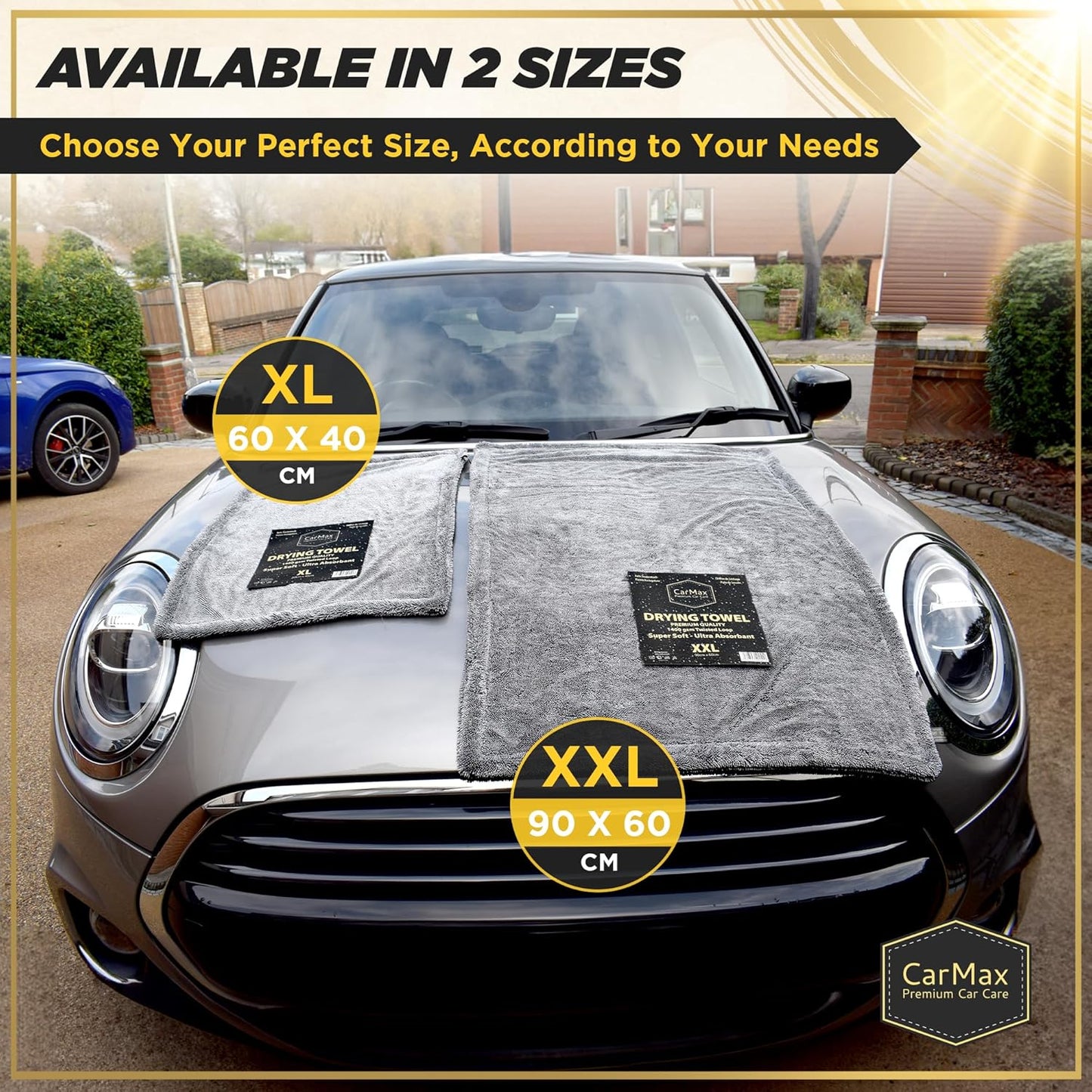 CarMax® - Original Twisted Loop Car Drying Towel - Double-Sided XXL - 90cm x 60cm 1400gsm Microfibre Towel for fast streak-free drying and detailing.