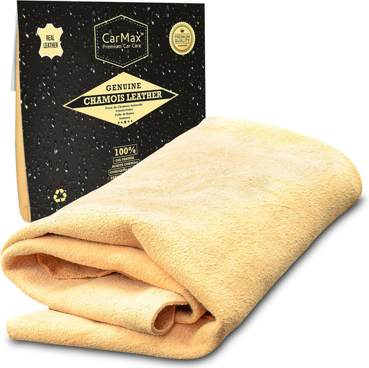 CarMax® English Premium Grade Natural Chamois Leather - Large - Perfect for drying off the whole car, glass, mirrors, inside and out, super soft and highly absorbent, Made in the UK